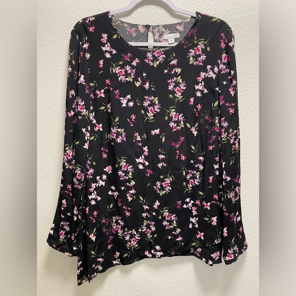 J. Jill Floral Long Sleeve Blouse Button Keyhole Back/Sleeves Lightweight Medium